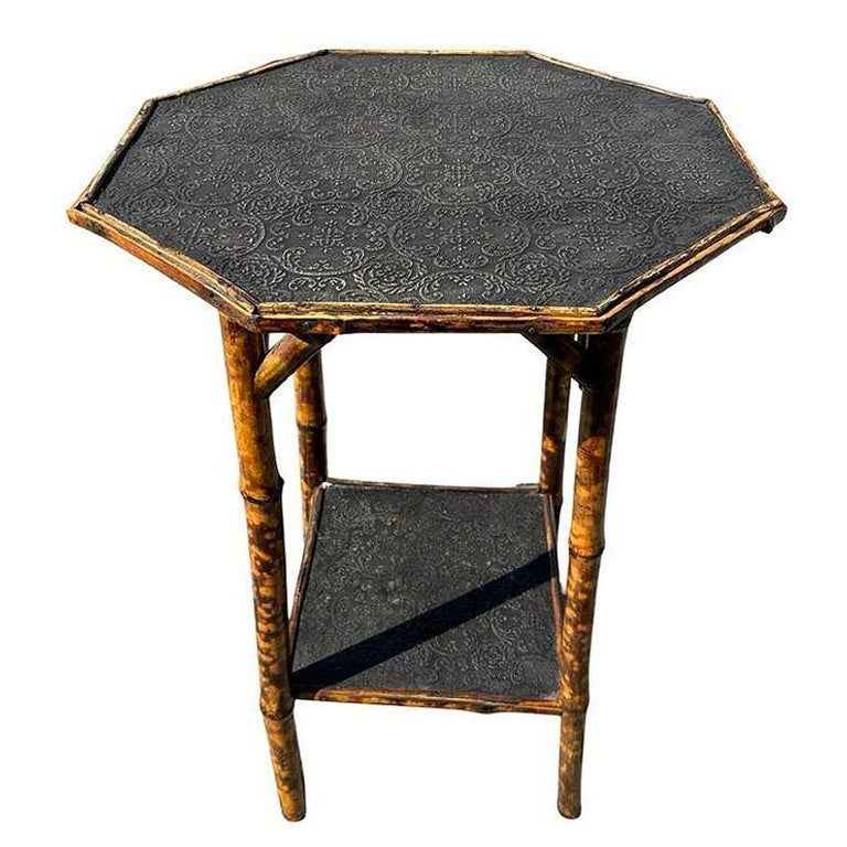 Restored Aesthetic Movement Tiger Bamboo Octagon Side Table w/ Embossed Top