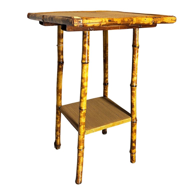 Aesthetic Movement Tiger Tortoise Bamboo Pedestal 2-Tier Side Drink Table