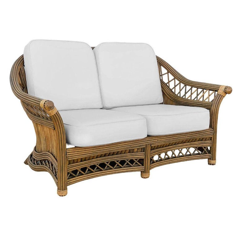 Art Deco "President" Stick Reed Rattan Fan Back Living Room Furniture Set