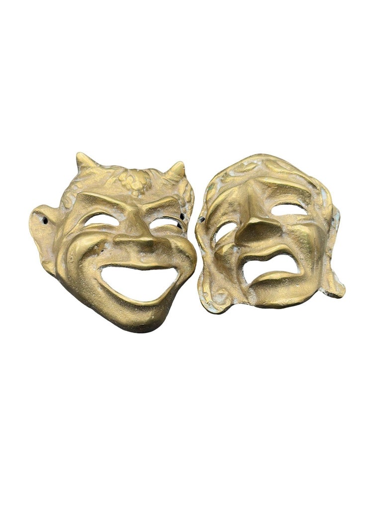 MCM Greek Theater Masks Comedy & Tragedy Wall Sculpture Hand-cast in Bronze Pair