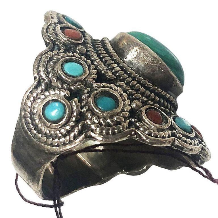 Silver and Malachite Gemstone Ring Size 9.5