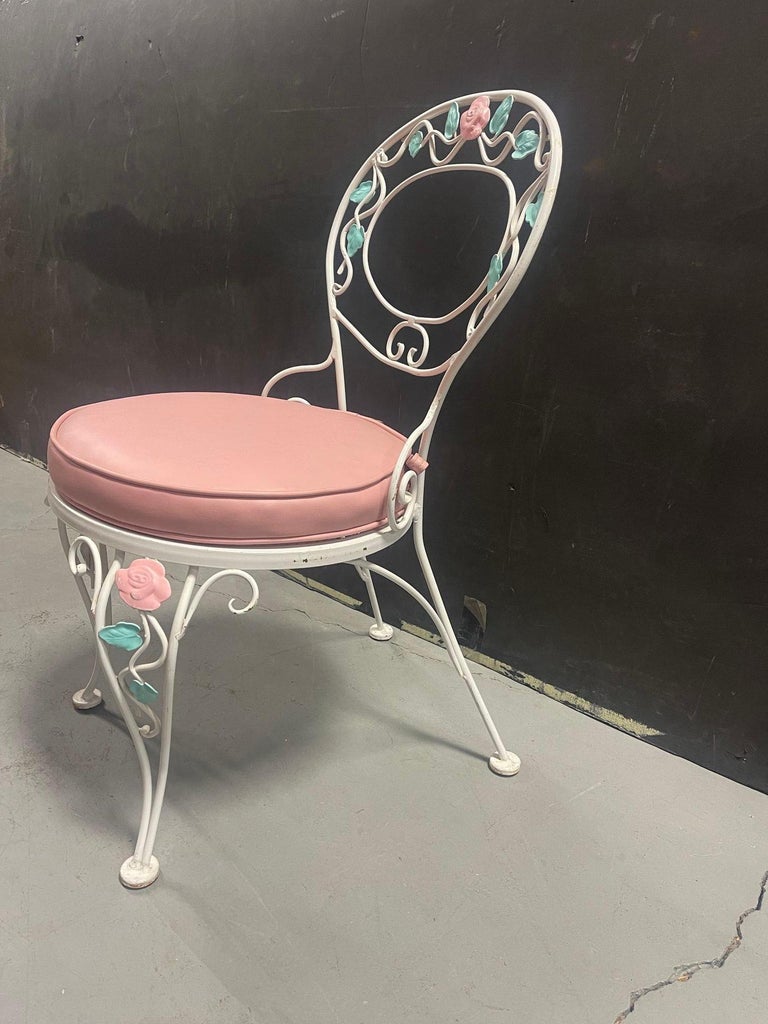 Pink Rose White Iron Garden Table and Chairs Set