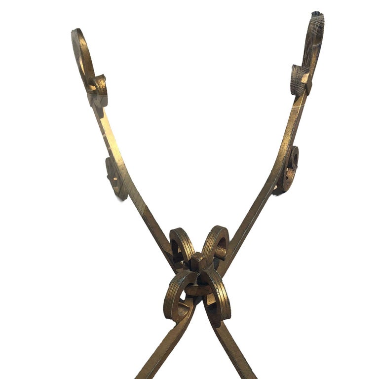 Gold-tone Gilded Wrought Iron Hollywood Regency Cocktail Table w/ Glass Top