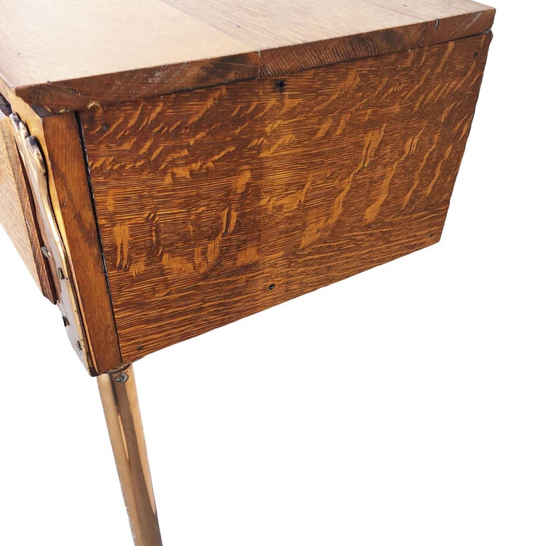 Edwardian Clawfoot Oak Wall Mount Vanity with Mirror