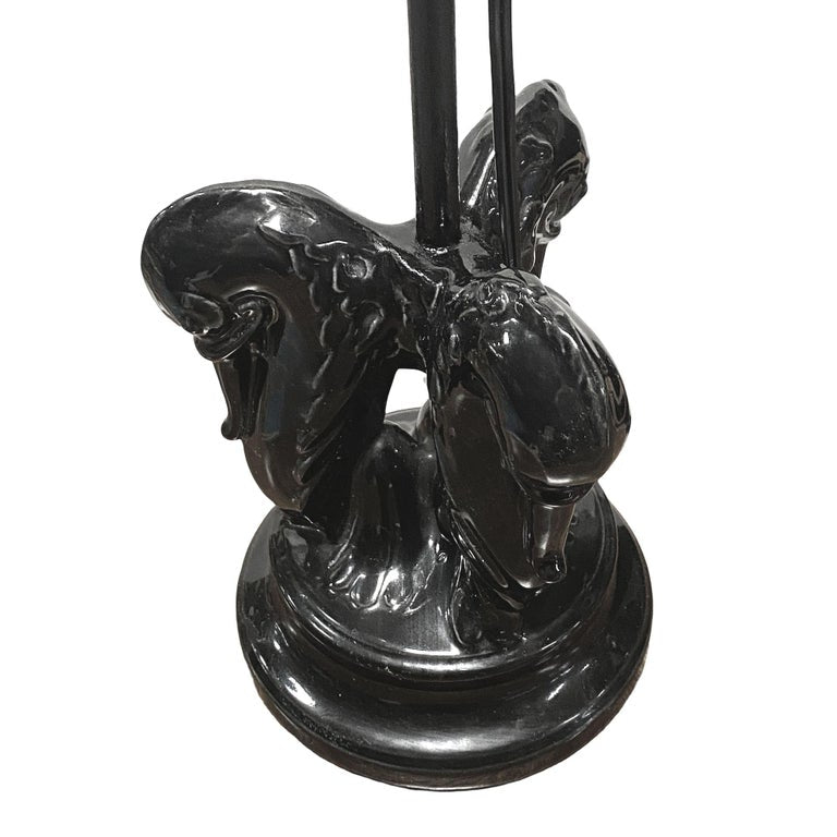 Mid Century Black Ceramic Swan Heads Table Lamp