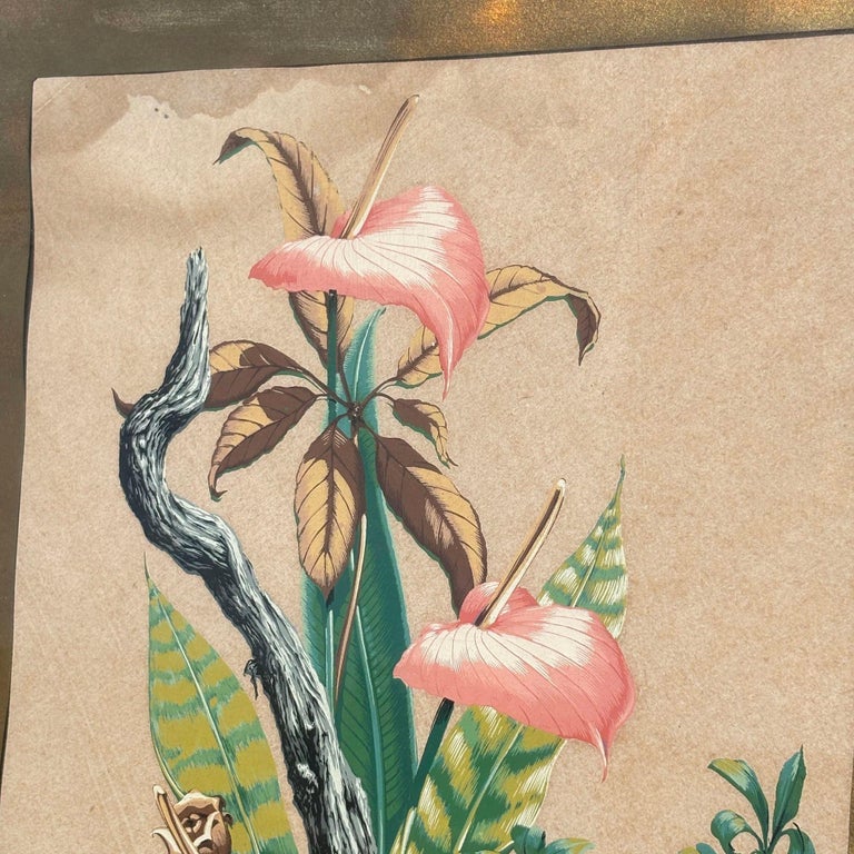 Framed Mid-century Asian Floral Inspired Watercolor Print by Bunell