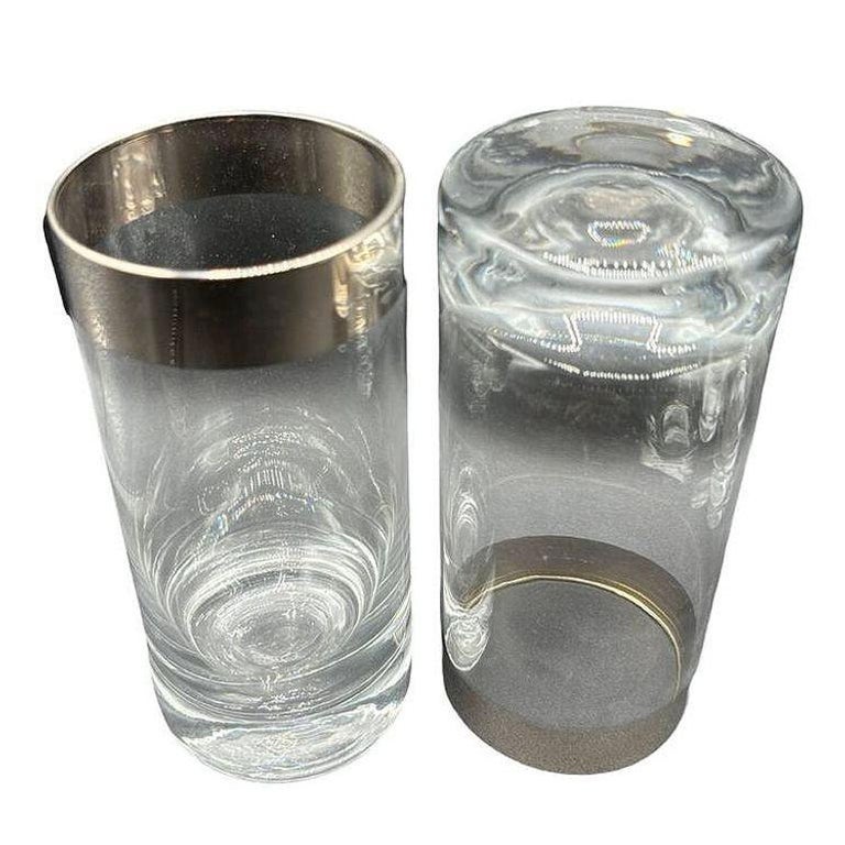 Set of 7 Barware HighBall Tumbler Glass w/ Silver Rim by Dorothy Thorpe