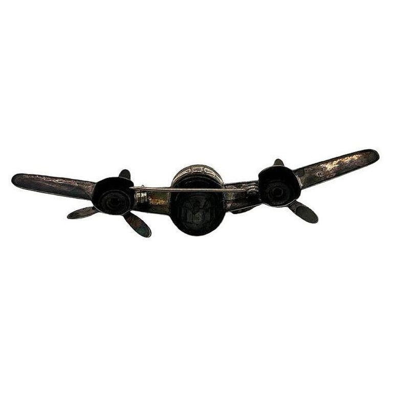 925 Sterling Silver B-25 Mitchell Aircraft Brooch w/ Moving Propeller Props