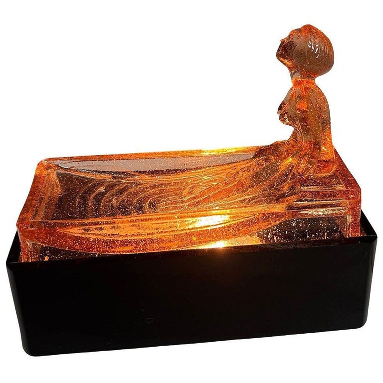Art Deco H. Hoffman Style Peach Art Glass Table Lamp by Sarsaparilla