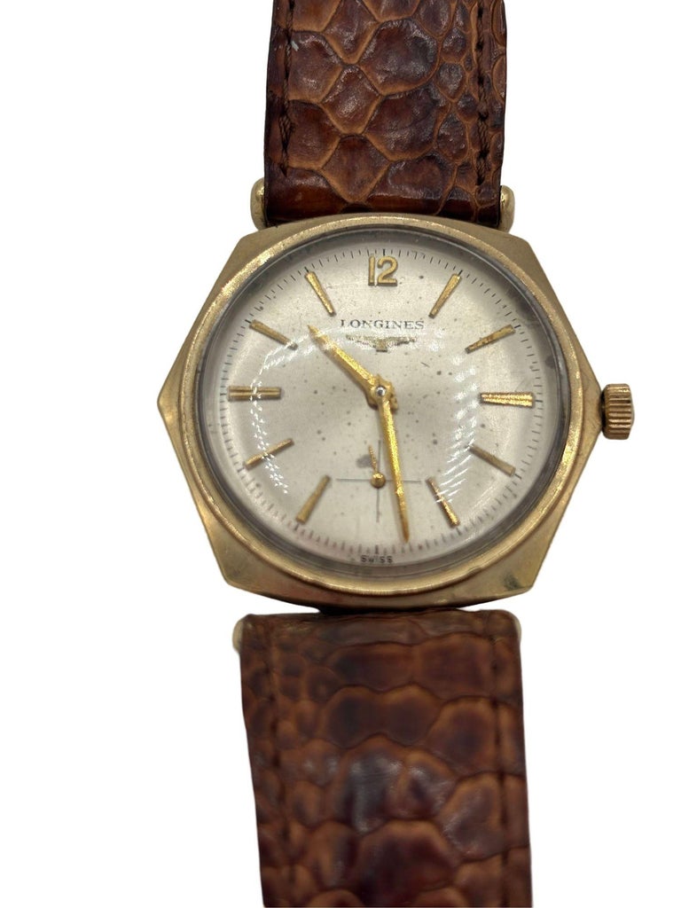 Longines 10K Gold-Filled Hexagonal Case Manual Watch w/ Crocodile Leather Band