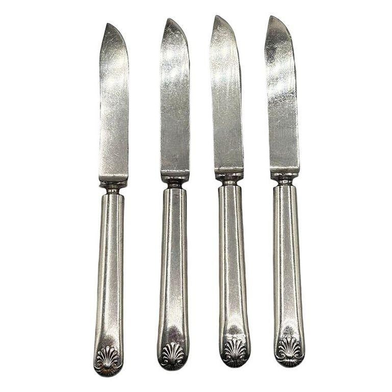 Late Victorian Rodgers Meriden Conn Shell Design Dessert Luncheon Knife Set of 4