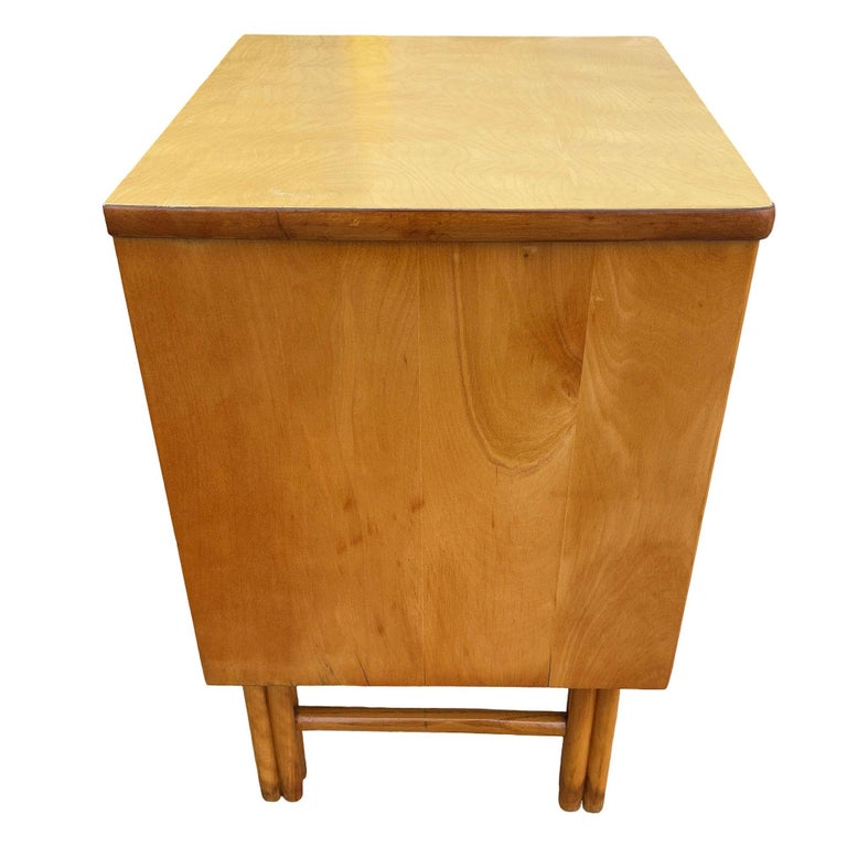 Restored Heywood Wakefield Blond Birch End Table w/ Rattan Legs