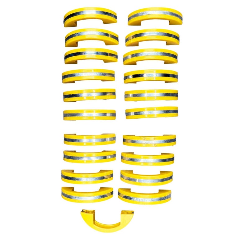 Unused Yellow Art Deco Bakelite Door/Drawer Pulls w/ Chrome Strip, Set of 21