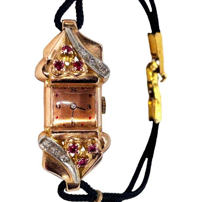 Women's 14K Gold Wristwatch w/ Ruby & Diamond Accents by Jacoby-Bender