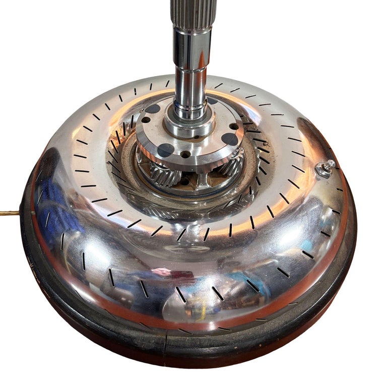 1980s Chrome Machine Age Art Deco Style Table Lamp w/ Torque Converter Base