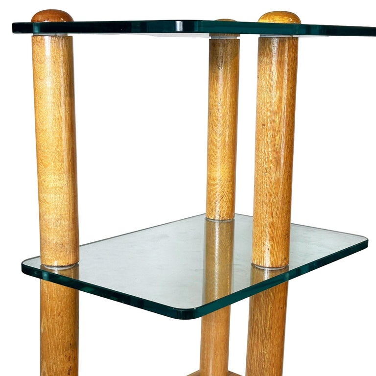 MCM Floating Glass & Walnut 28" Tall Side Table Attributed to Gilbert Rohde
