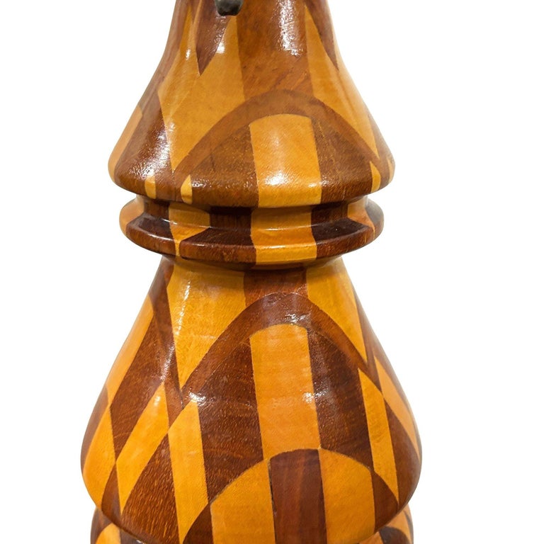 Mid-Century Hand Turned Segmented Marquetry Inlay Mosaic Table Lamp w/ Shade