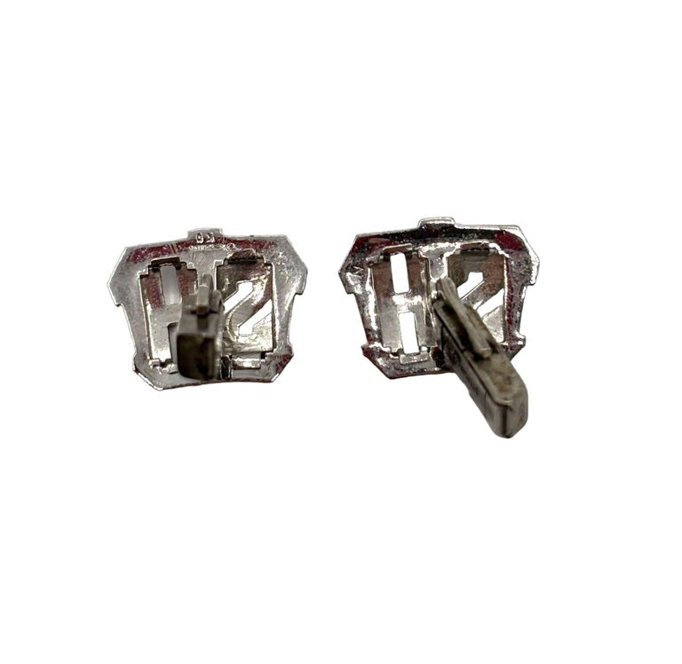 Vintage Sterling Silver Cufflinks w Mono Initials "SH" or "HS" with Faux Diam