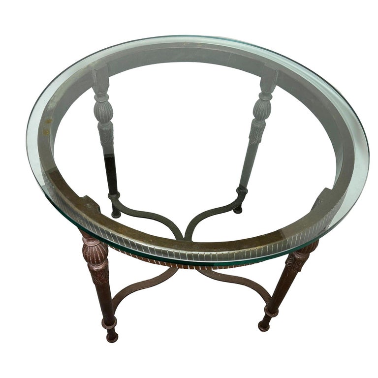 Louis XVI High Style Bronze Accent Table w/ Round Glass Top