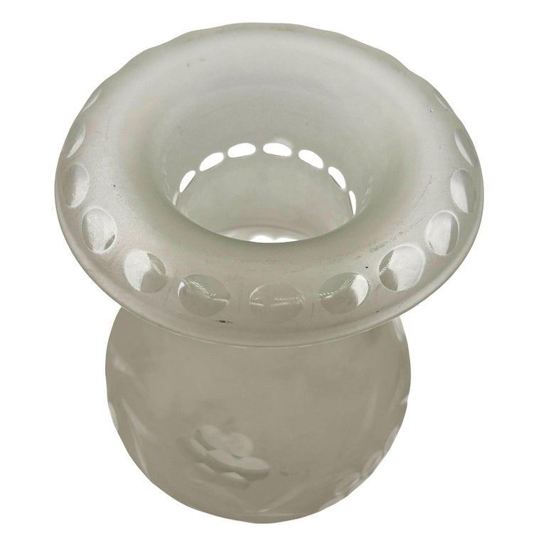 Victorian Frosted Wheel Cut Floral Glass Oil Lamp Hurricane Fluted Shade