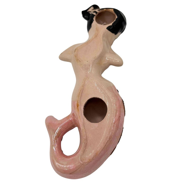 Mid-century Art Pottery Ceramic Wall Sculpture Brunette Mermaid