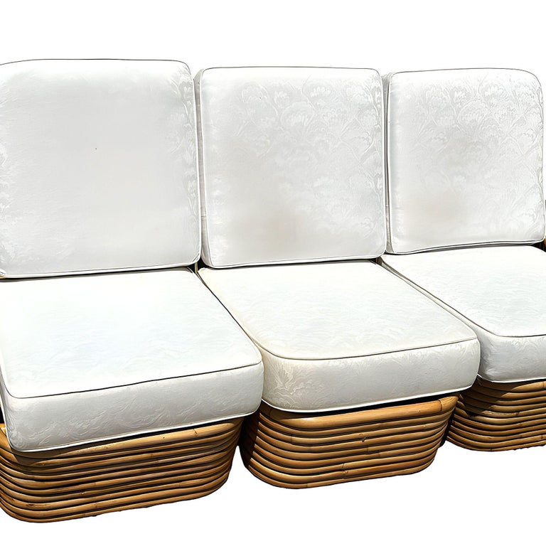 Restored Frankl Style Rattan Six-Strand Square Pretzel 3-Seater Sectional Sofa