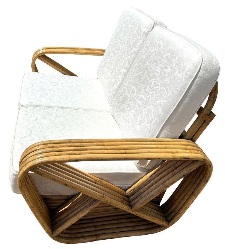 Restored Frankl Style Rattan 5-Strand Square Pretzel Setional Settee Sofa
