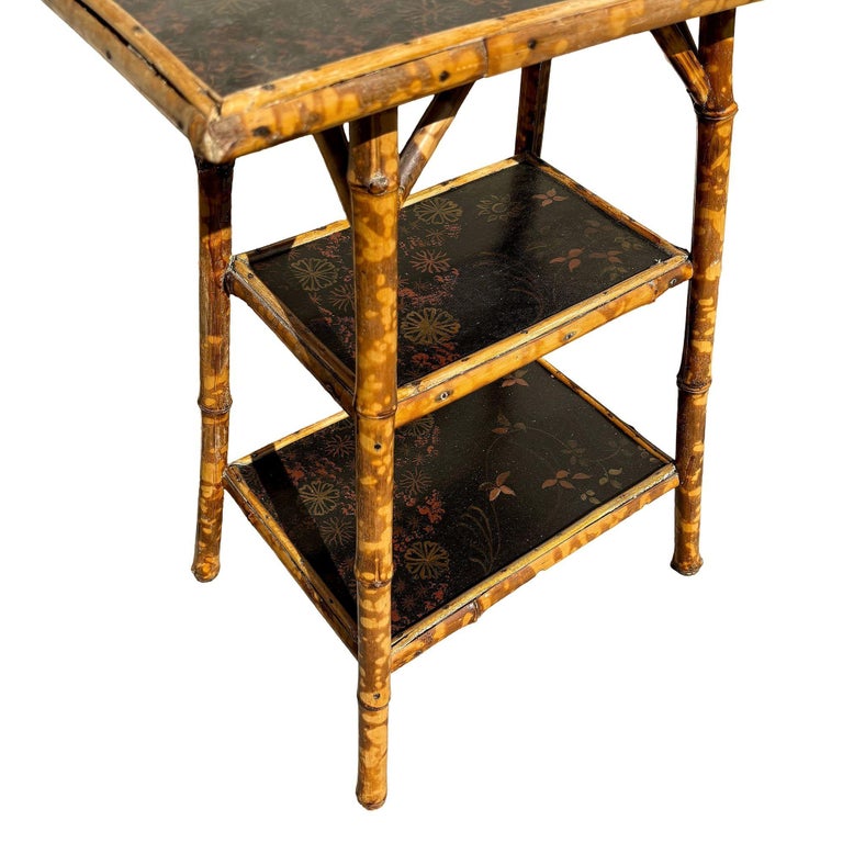 Restored Aesthetic Movement Tiger Tortoise Bamboo 3-Tier Pedestal Side Table