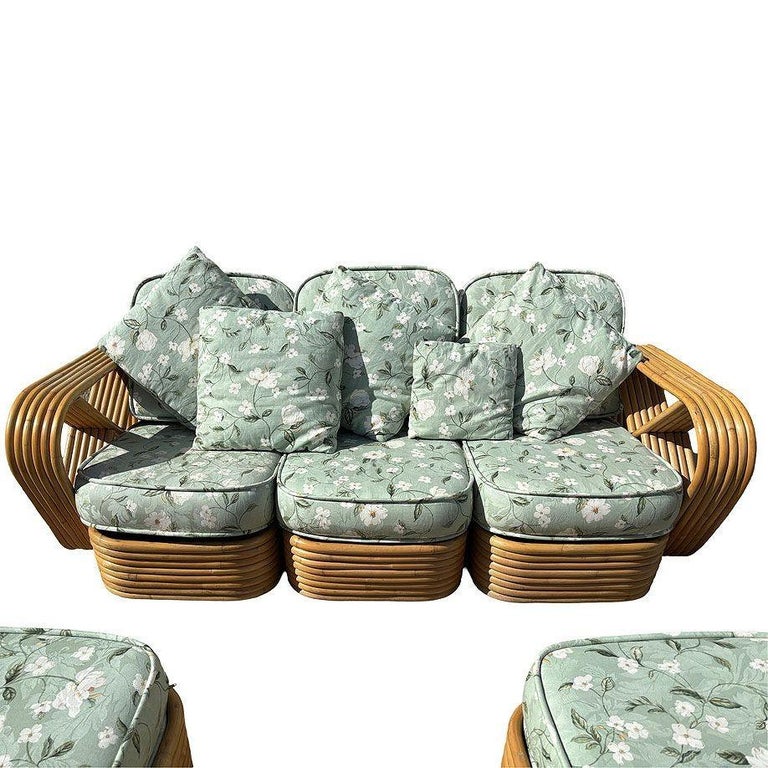Rattan Mid-century Six-Strand Square Pretzel Sofa & Lounge Chair Livingroom Set