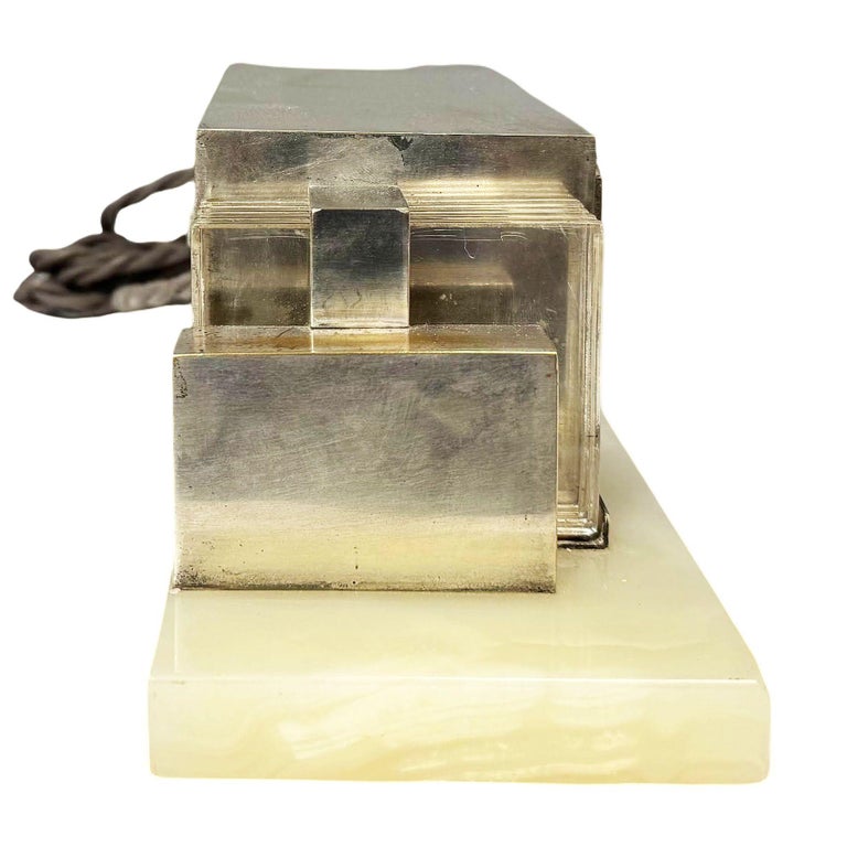 1930 Art Deco Silver Plate & Marble Model 975 Digital Mantel Clock by Lawson