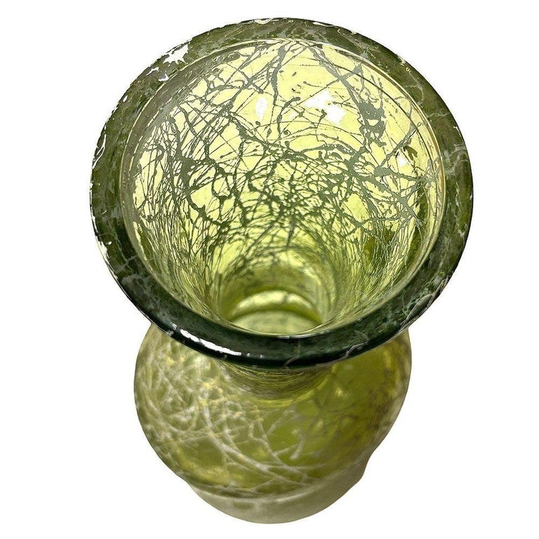 Spanish Mid Century Spaghetti String Green Art Glass String Decanter Bottle