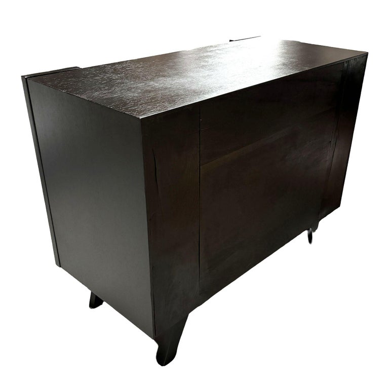 Mid Century James Mont Styled Black Lacquered & Glass Bar Cabinet & TV Stand