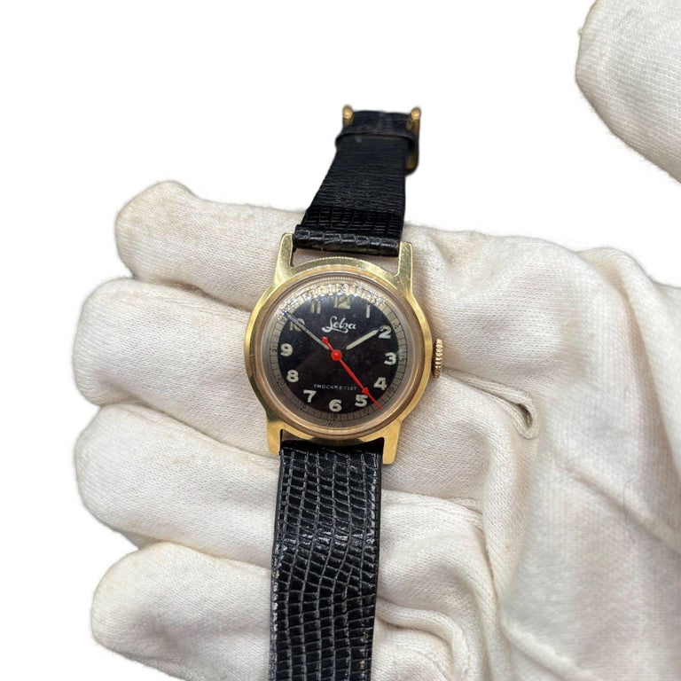 Selza Automatic WWII Military Aviation Pilot Cold Capped 14K Gold Watch