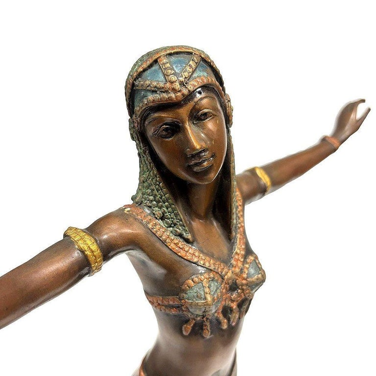 Art Deco Style Egyptian Belly Dancer Bronze Sculpture on Marble Base by Marius