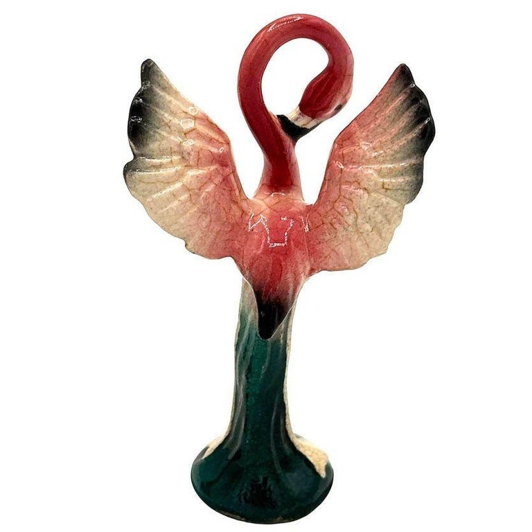Mid-century California Pottery Ceramic Miniature Pink Flamingo Tabletop Statue