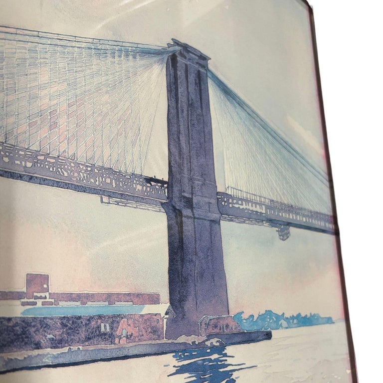 1983 "The Brooklyn Bridge" Watercolor Lithograph Poster by David Lingwood Framed