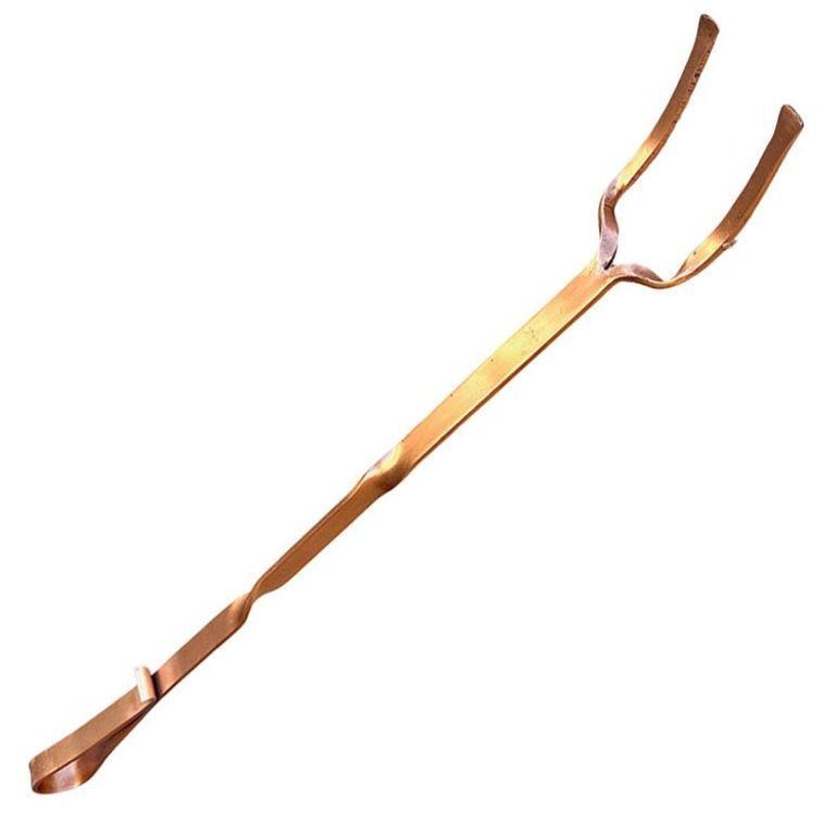 Solid Copper Art Deco Fireplace Poker and Tongs Tools
