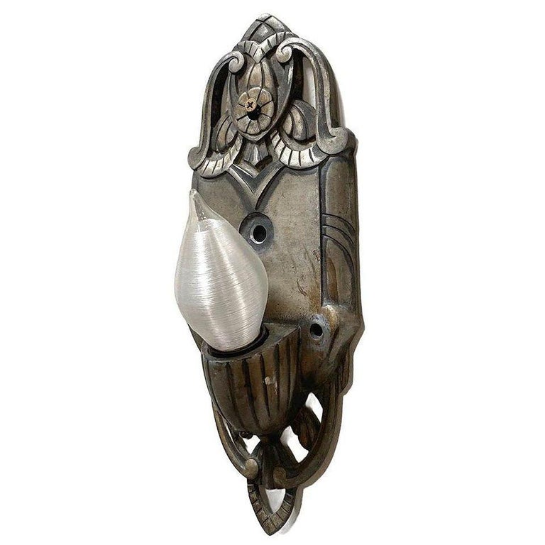 Early Art Decco Machined Aluminum Wall Sconce, Pair