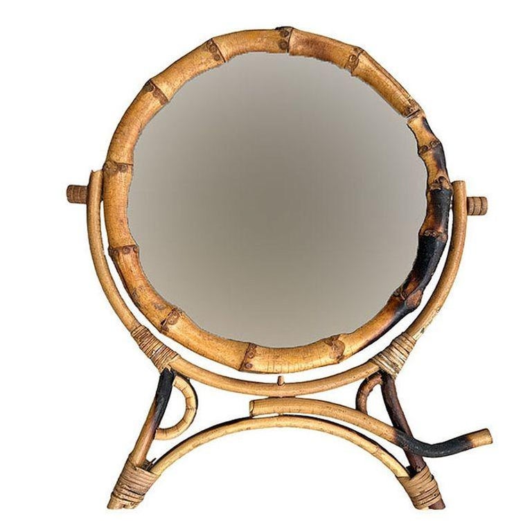 Aesthetic Movement English Round Tiger Bamboo Table Vanity Mirror