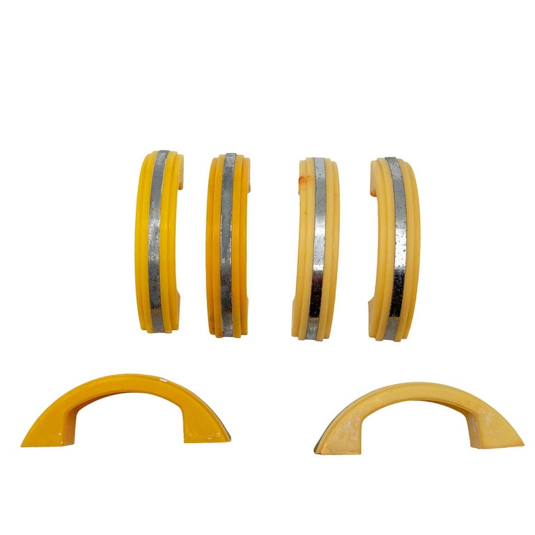 Art Deco Bright Yellow Bakelite Drawer Pulls w/ Chrome Strip, Set of 6