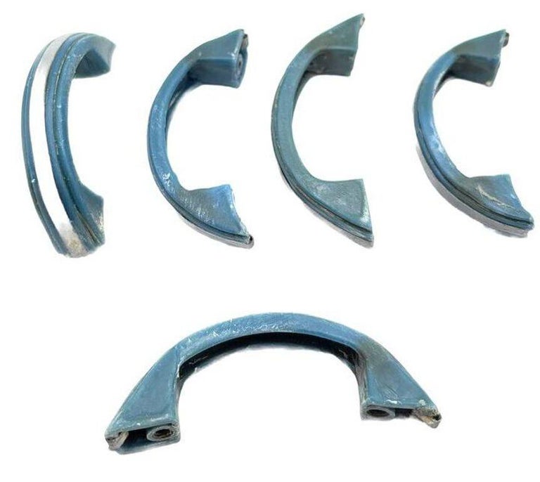Art Deco Sky Blue Bakelite Drawer Pulls w/ Chrome Strip, Set of 5