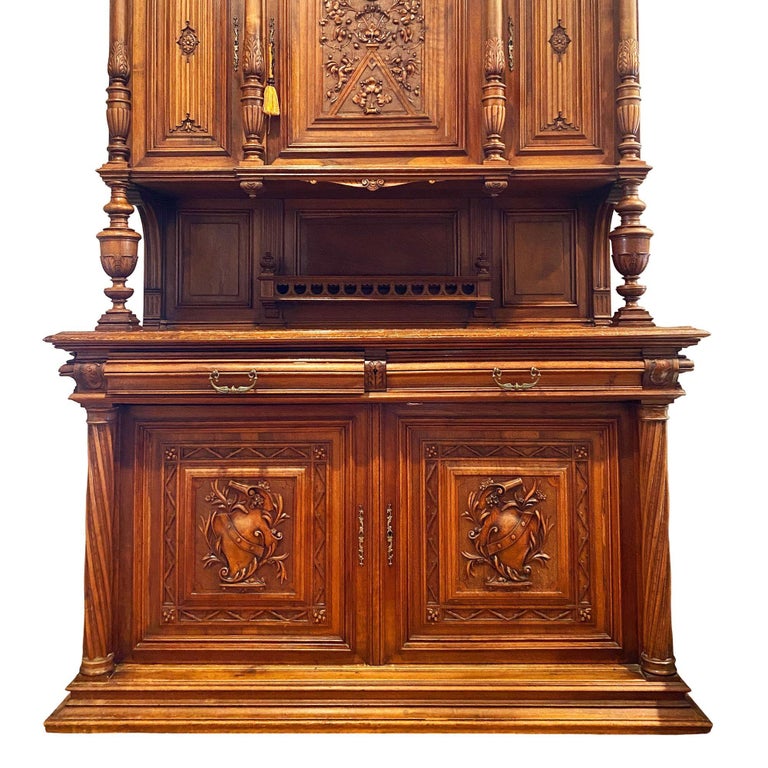 19th Century French Henry II Renaissance Carved Walnut Buffet Sideboard Cabinet