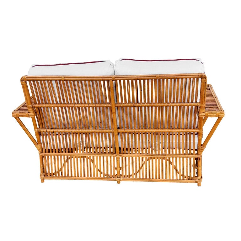 Art Deco Style "Presidents" Stick Reed Rattan 2-Seat Settee Sofa