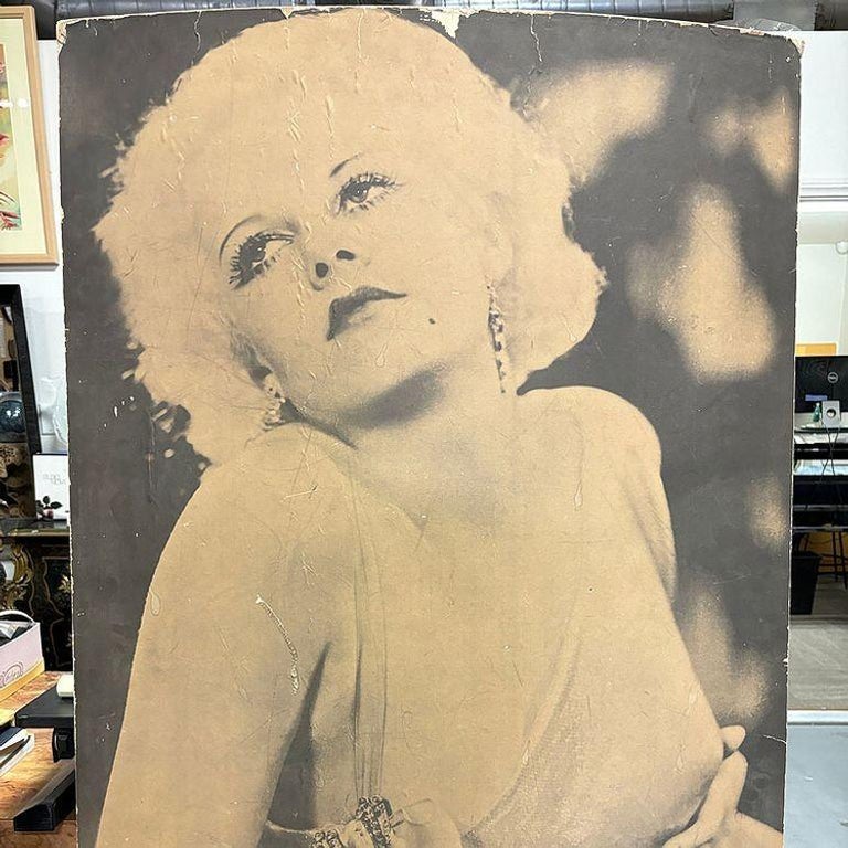 40" Tall Sepia Hollywood Starlett Photograph Jean Harlow Mounted to Pressboard