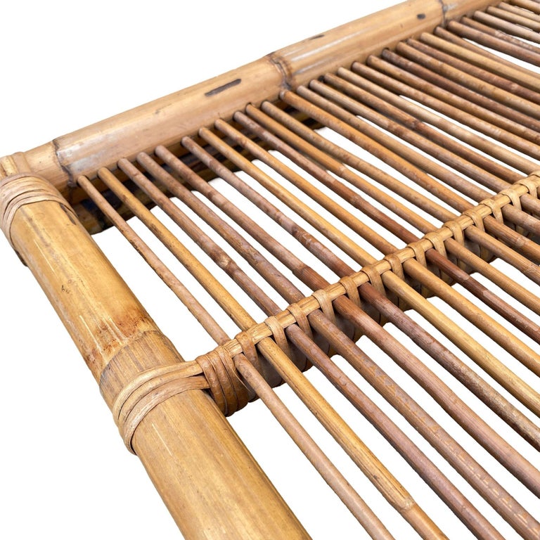 Restored Art Deco Stick Reed Rattan Serving Tray