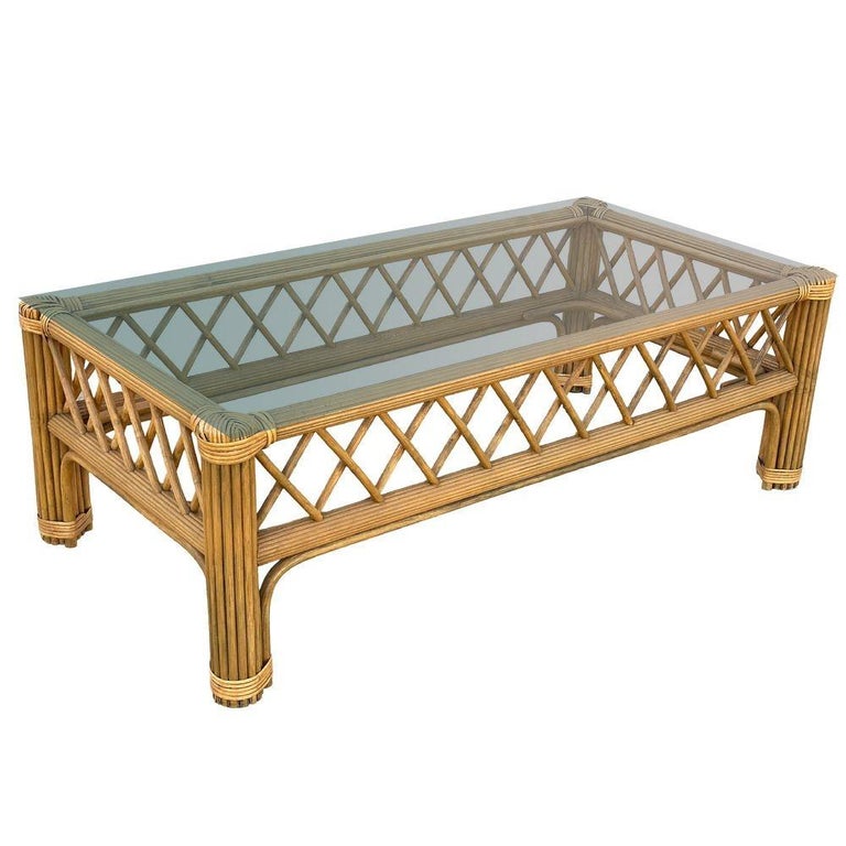 Art Deco "President" Stick Reed Rattan Coffee & Side Table set