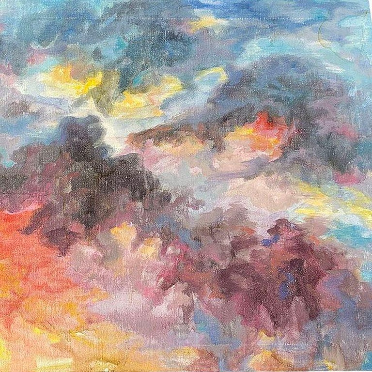 Impressionist Sunset in the Sky Oil on Canvas Cloudscape Painting