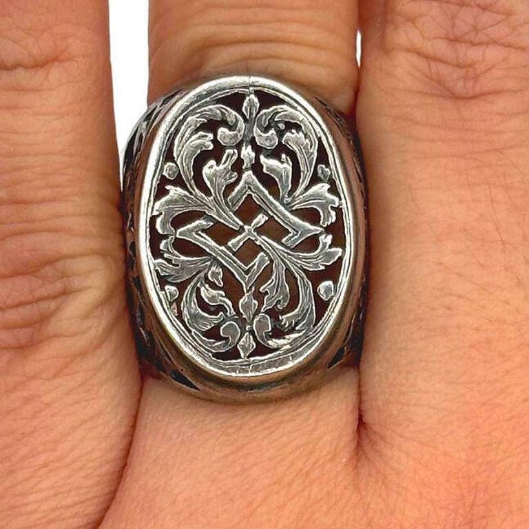 925 Sterling Scrollwork Tang Grass Pattern Victorian Statement Ring Size 10