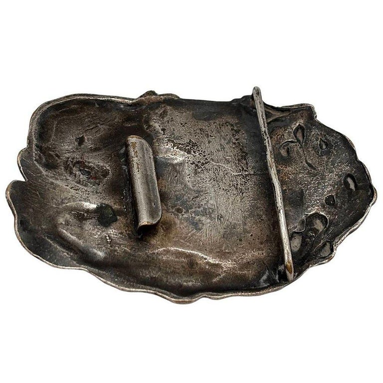 Vintage Art Nouveau Silver Plated Brass Female Portrait Belt Buckle