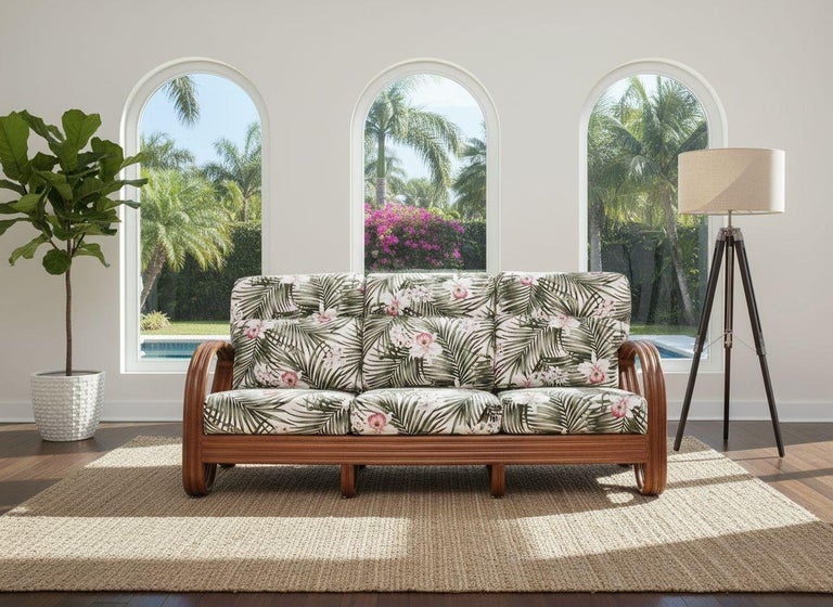 Modernist 3-Strand 3/4 Pretzel "Kauai" 3 Seat Rattan Sofa